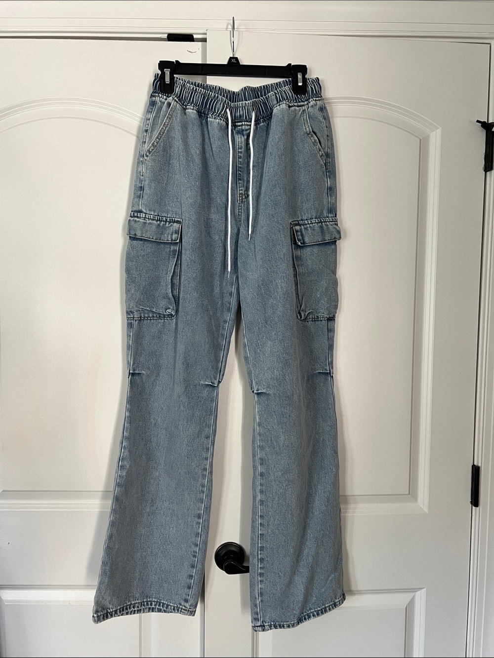 Men's Light Blue Cargo Jeans with Elastic Waist